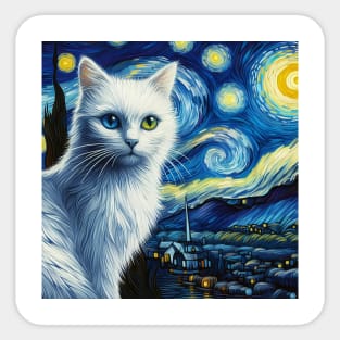 The white cat and the starry night Sticker